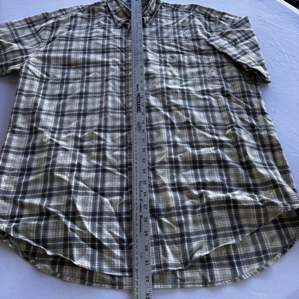 Faconnable Men's Plaid Button-Down Shirt Short Sleeve Cotton Size‎ L